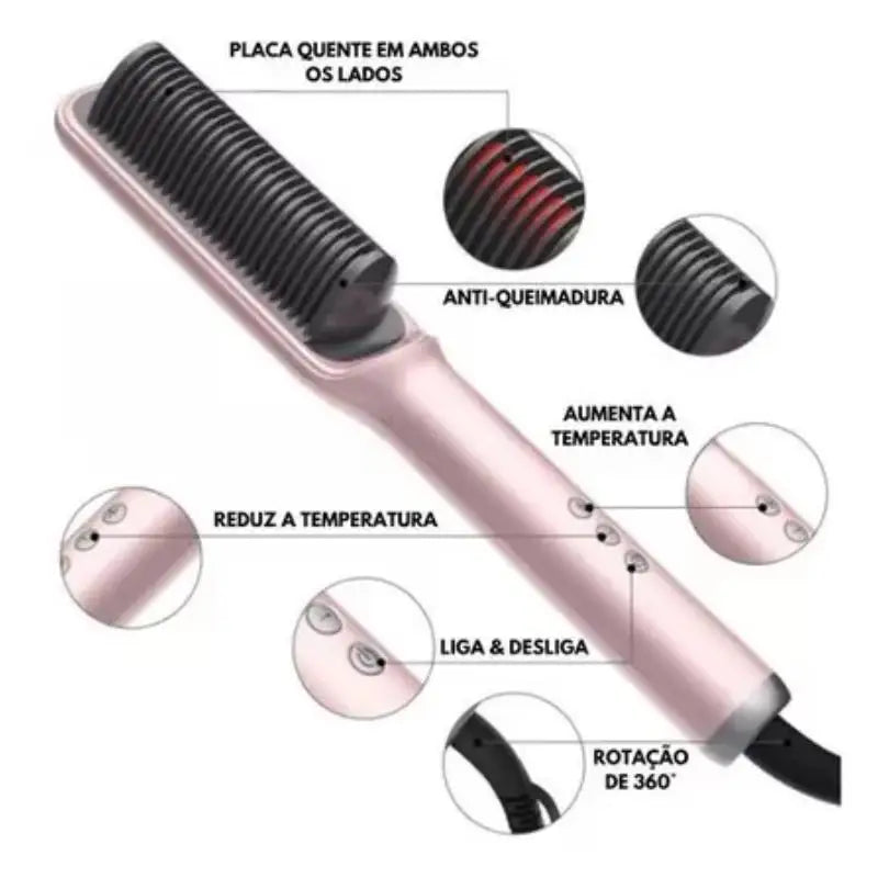 Escova Alisadora GlamHair Pro 5 em 1 – Praticidade e Glamour para seus Fios